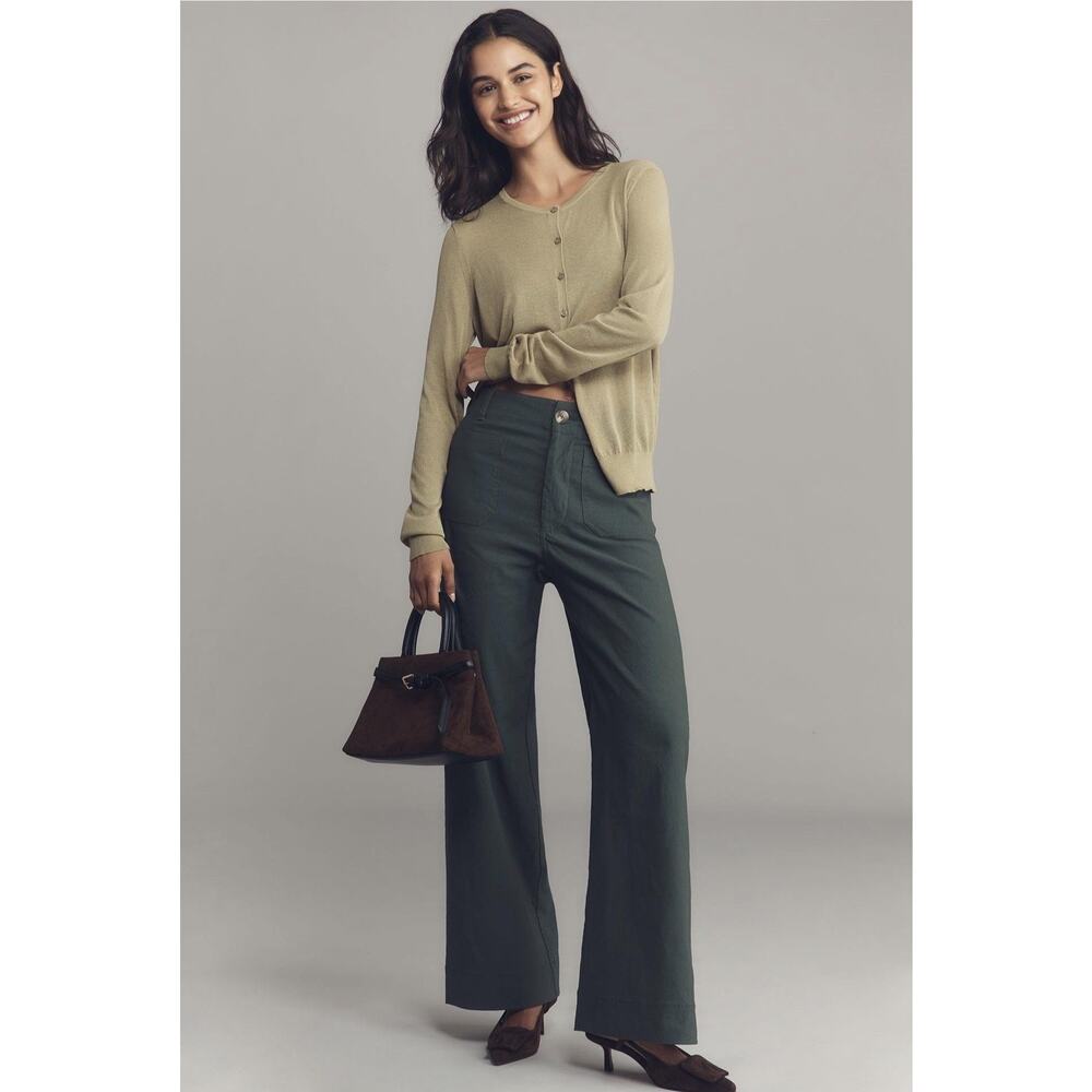 Maeve Pants Womens 32 Green Twill The Colette Full Length Wide Leg High Waist